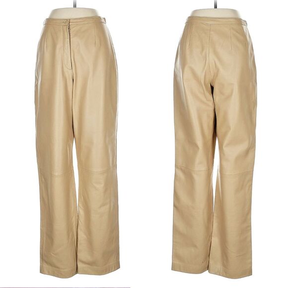 Vintage Y2K Mixit Leather Pants Tan High Rise Western Biker Size 8 - Picture 1 of 10